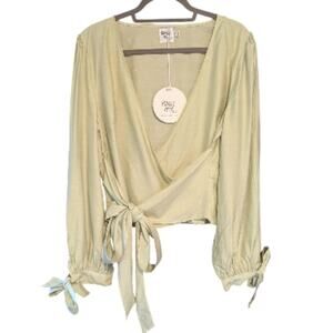 NWT Princess Polly Womens Alena Wrap Boho Festival Top Sage Green Size 10